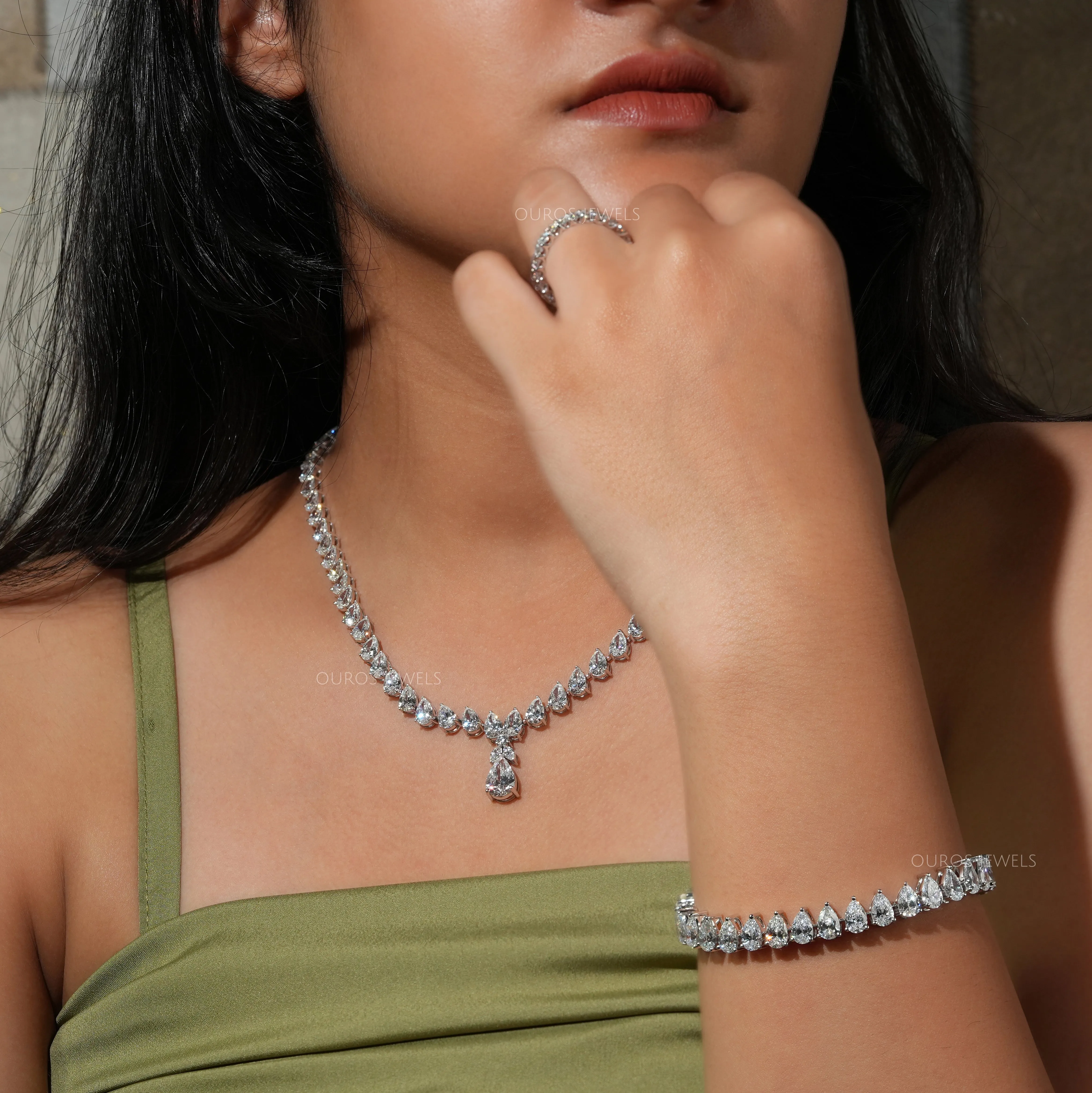 Pear Cut Lab Grown Diamond Tennis Necklace