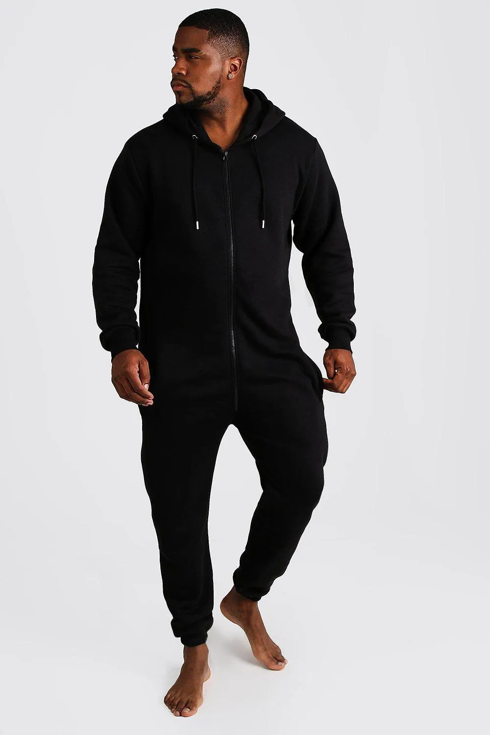 Plus Size Zip Through Hooded Onesie | boohooMAN UK