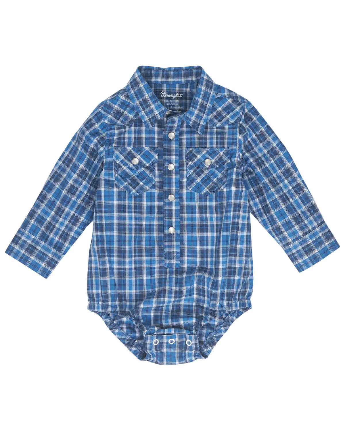 Product Name:  Wrangler Infant Boys' Plaid Print Long Sleeve Pearl Snap Onesie