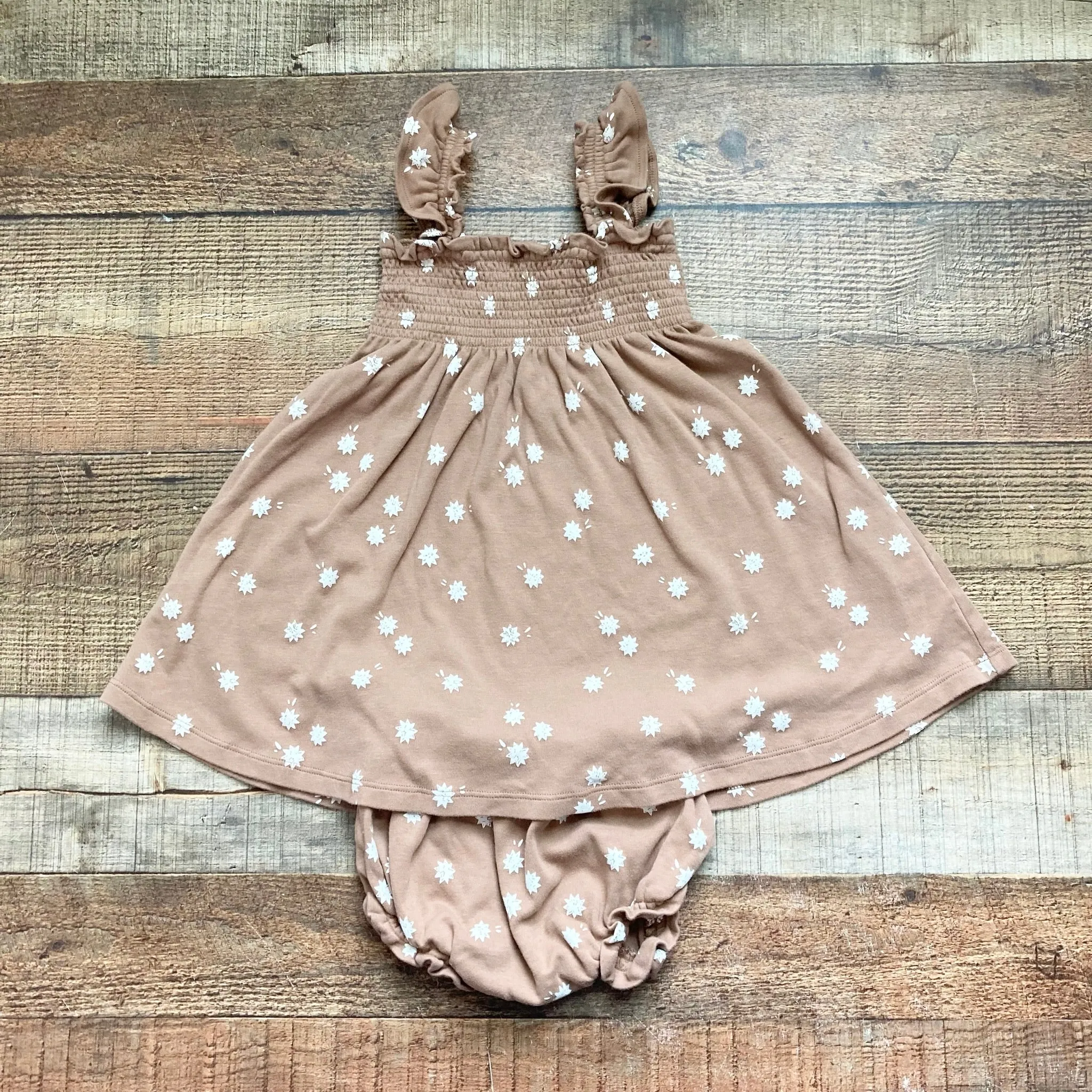 Quincy Mae Brown Printed Dress with Bloomers- Size 2-3 Years (we have matching onesie)