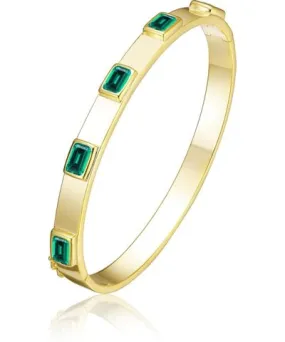 Rachel Glauber 14K Gold Plated Green Cubic Zirconia Bangle Bracelet