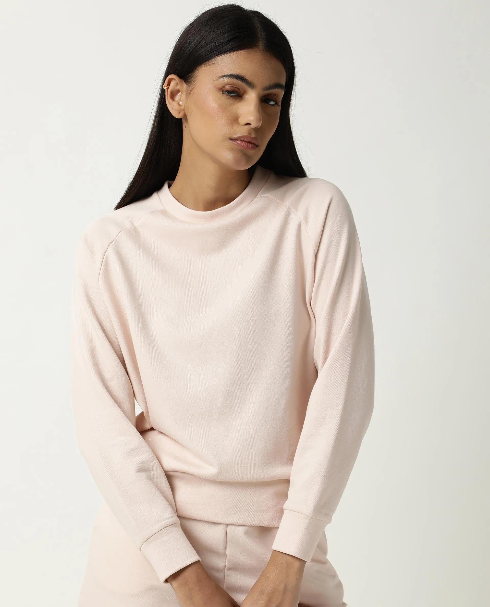 Rareism Women Cax Pink Cotton Blend Fabric Relaxed Fit Full Sleeves Solid Round Neck Sweatshirt