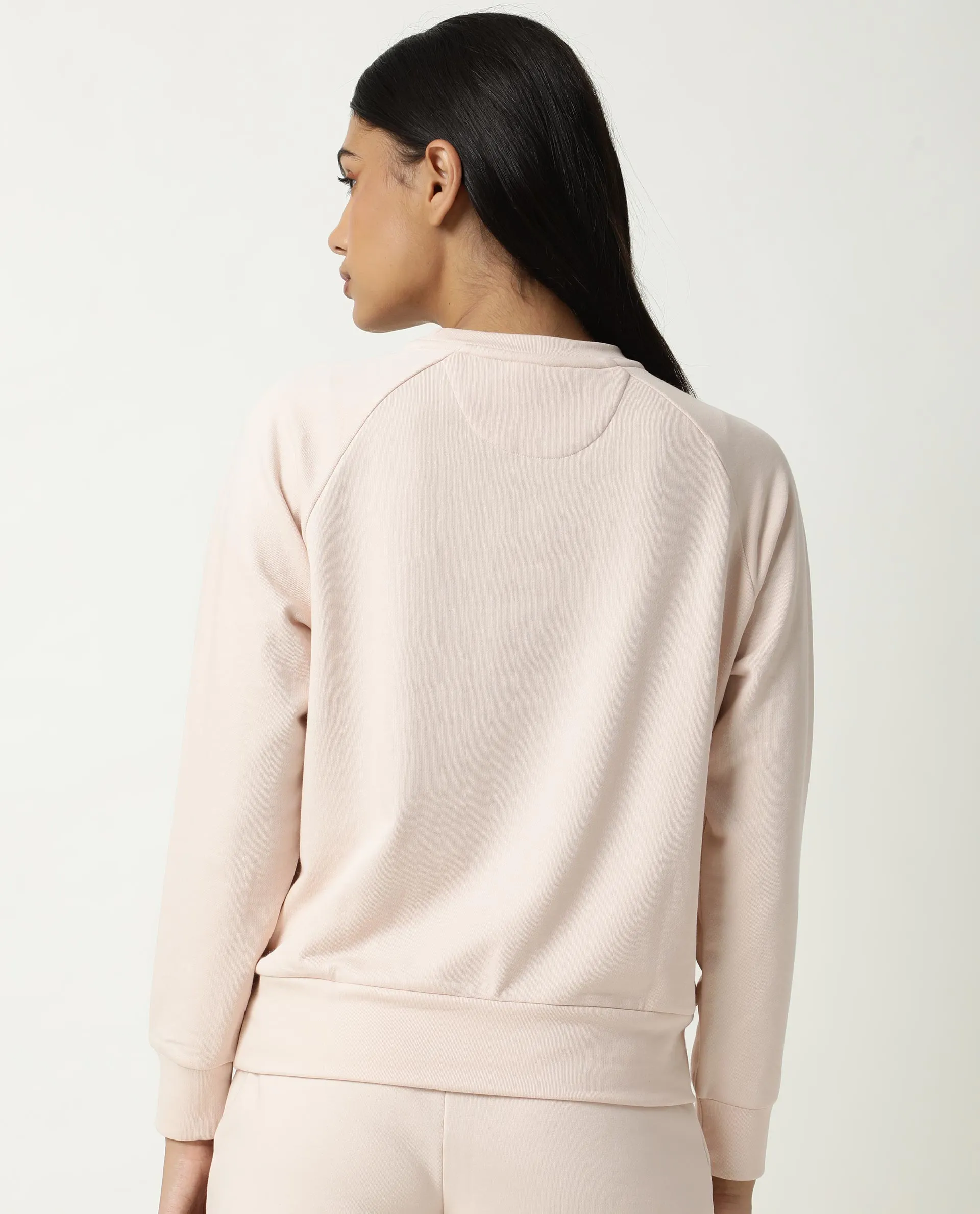 Rareism Women Cax Pink Cotton Blend Fabric Relaxed Fit Full Sleeves Solid Round Neck Sweatshirt