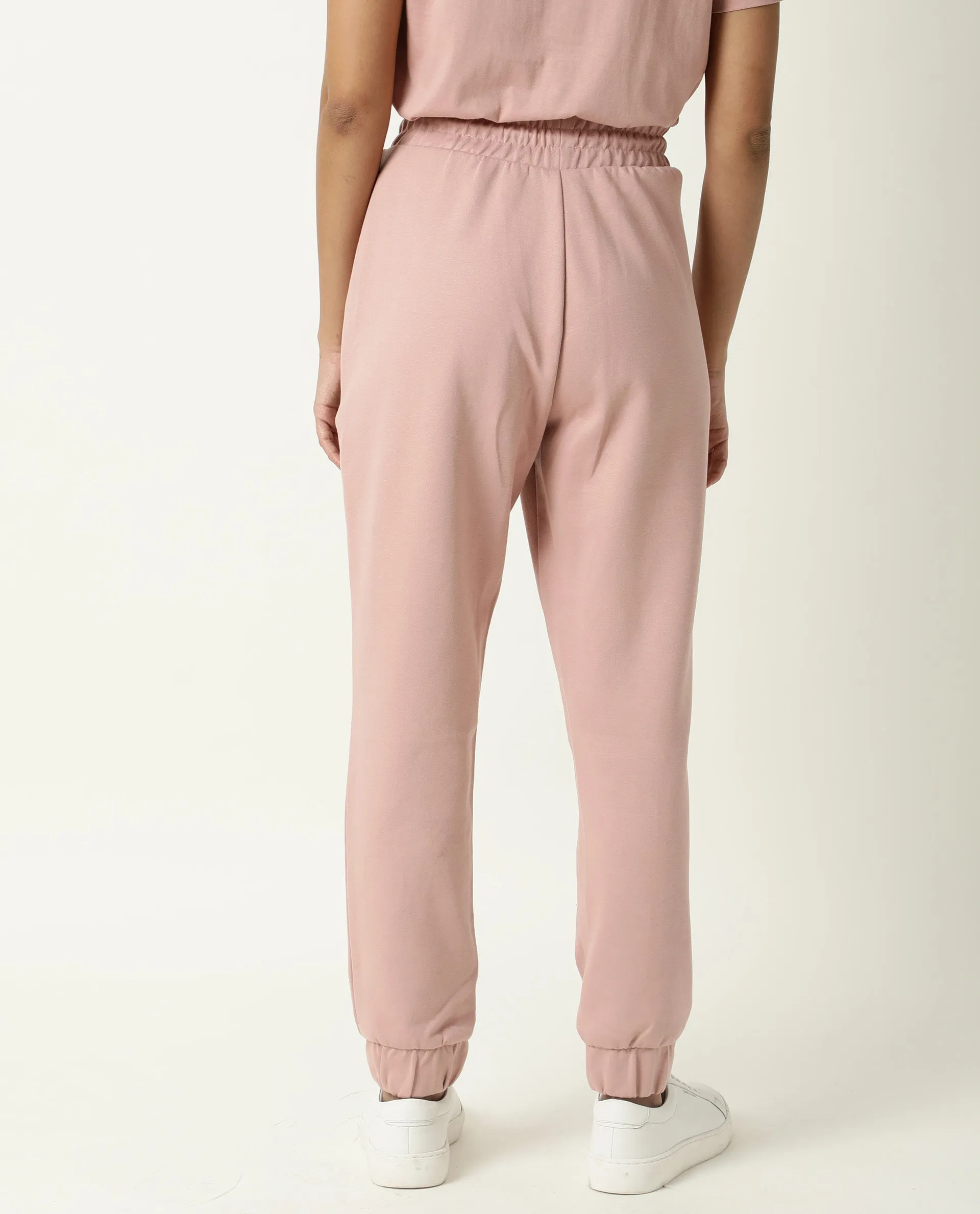 Rareism Women Creta Dusky Pink Cotton Blend Fabric Relaxed Fit Solid Mid Rise Ankle Length Track Pant