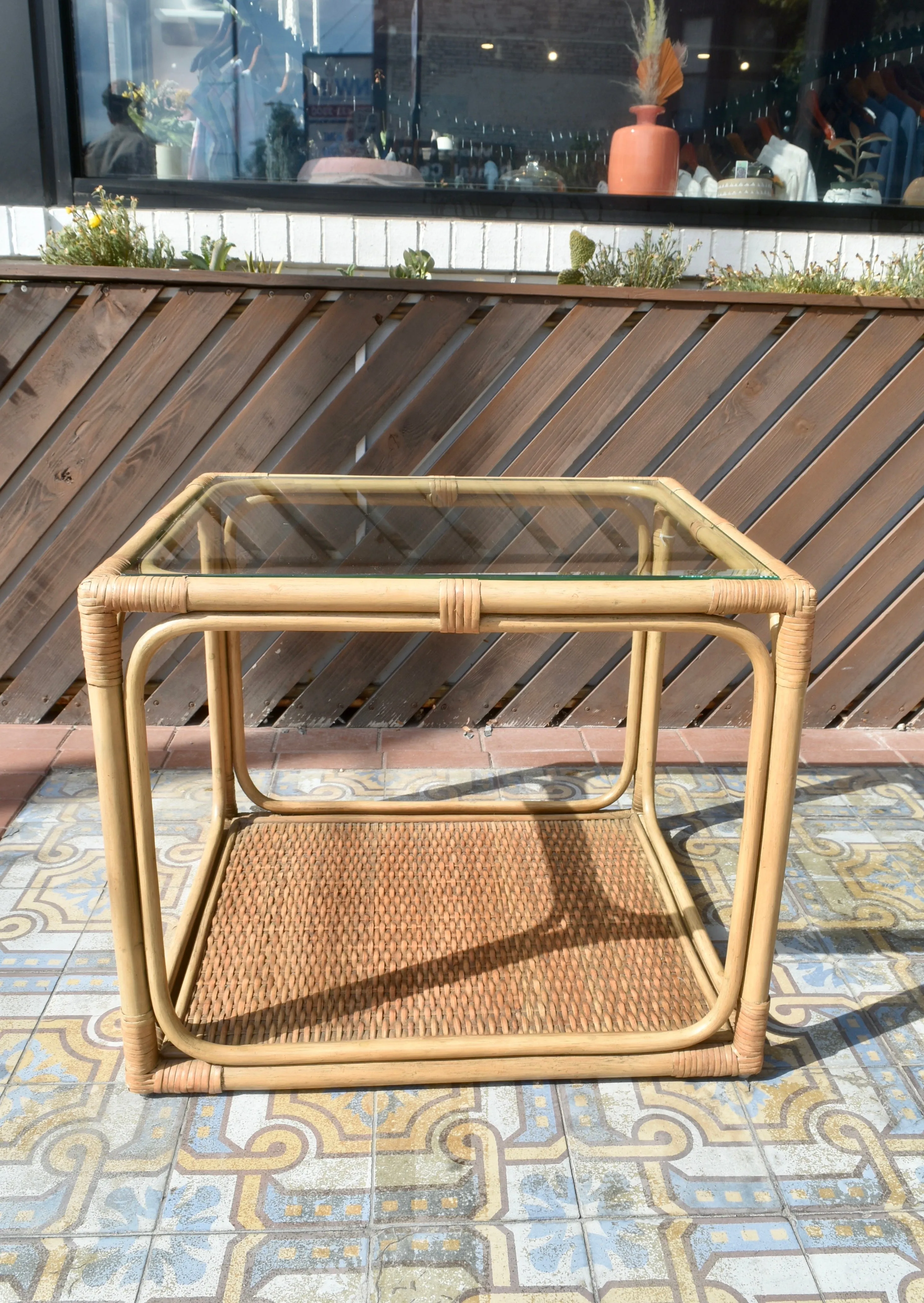 Rattan Table with Glass Top