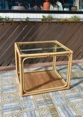 Rattan Table with Glass Top