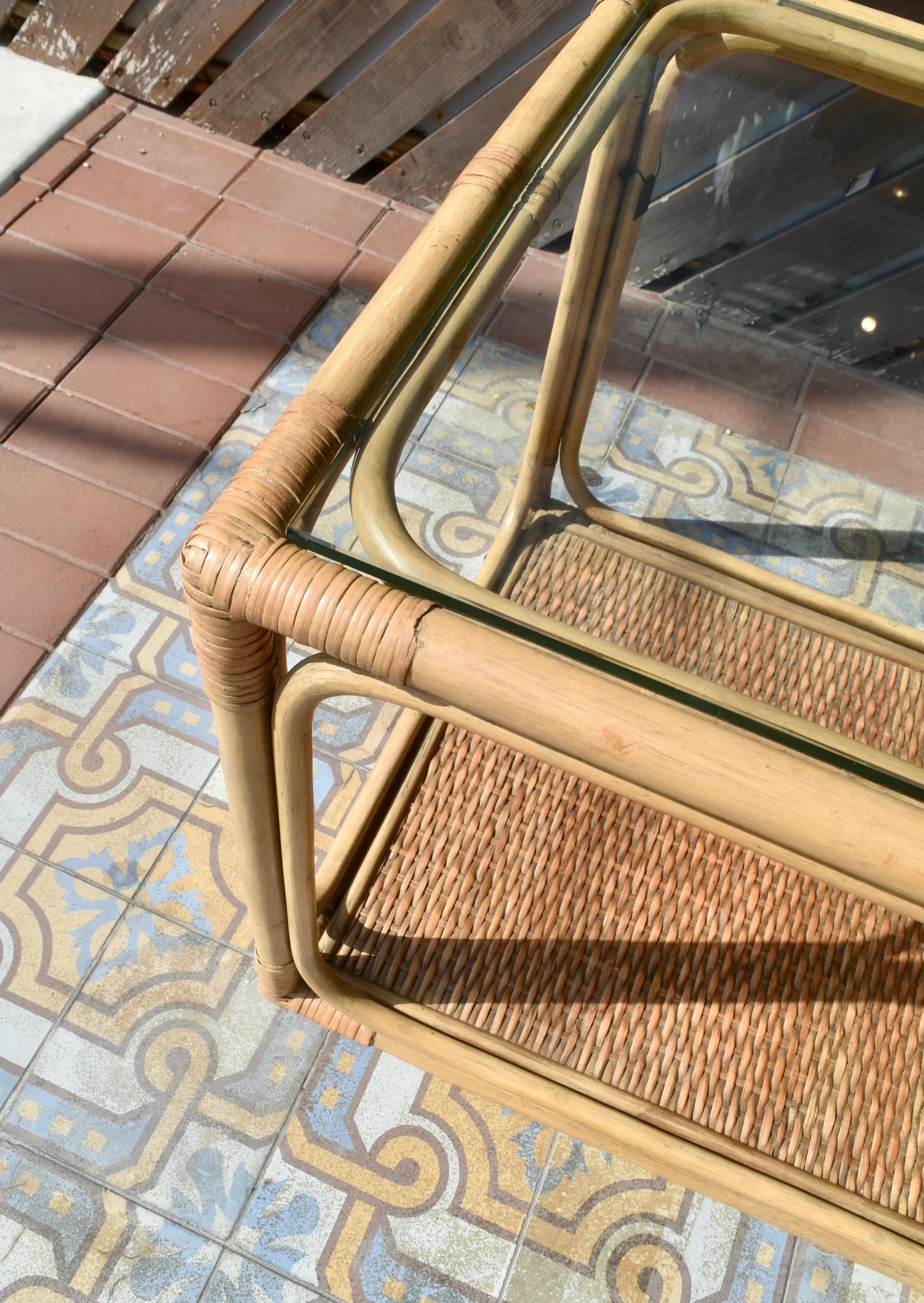 Rattan Table with Glass Top