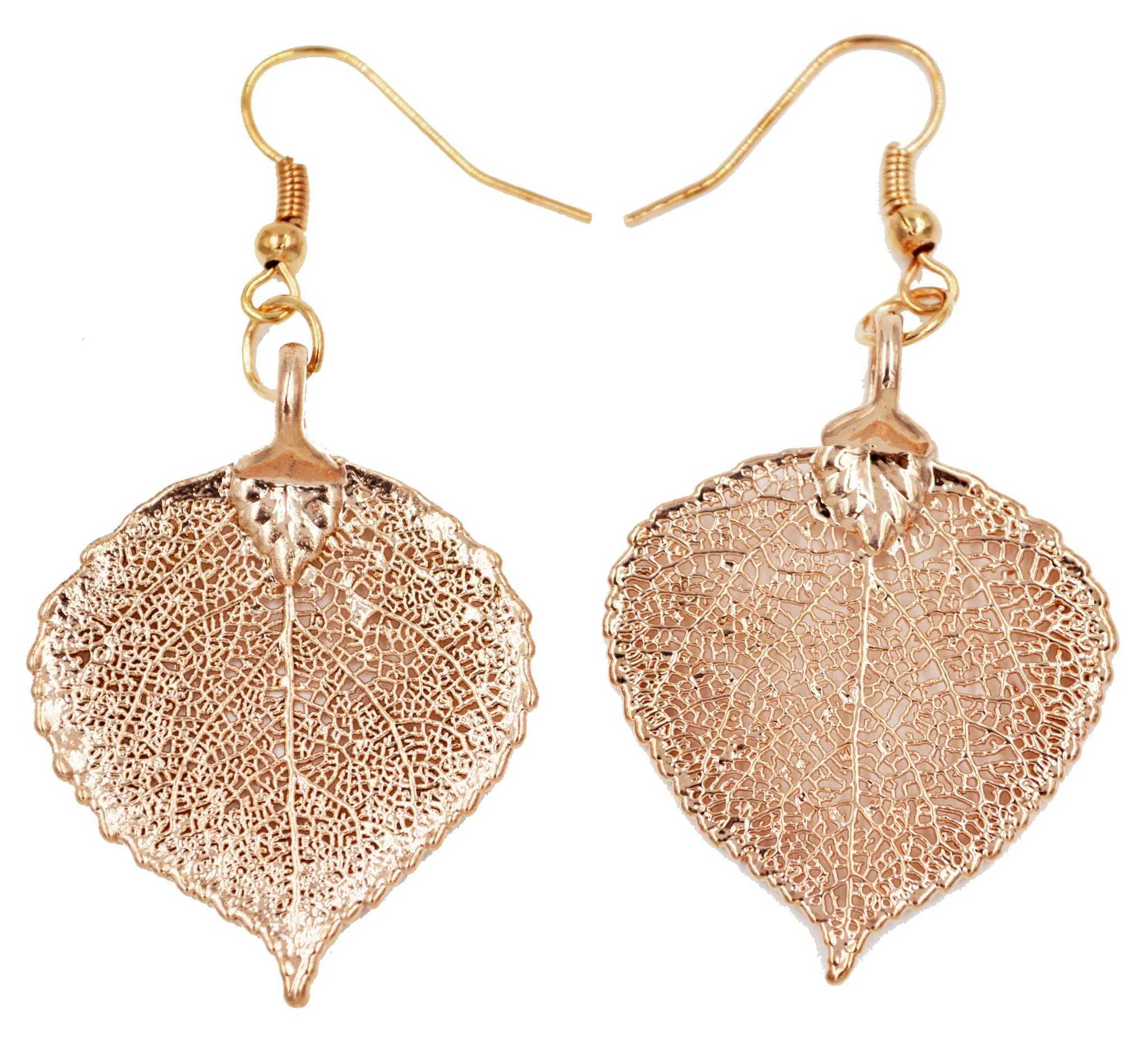 Real Leaf Hook Drop Earrings ASPEN Dipped in Rose Gold