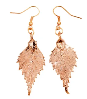 Real Leaf Hook Drop EARRINGS BIRCH Leaf Dipped in Rose Gold