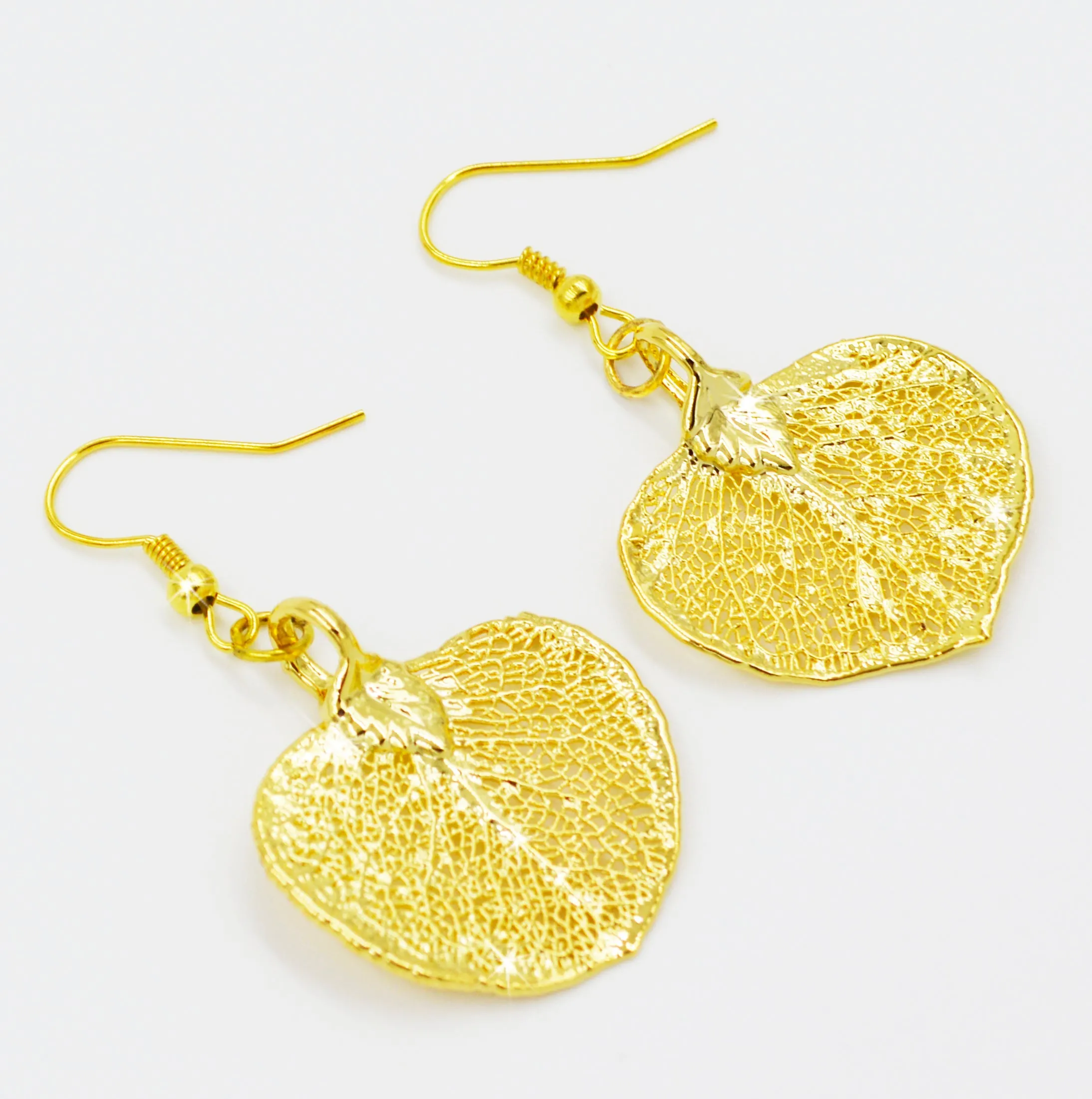 Real Leaf Hook Drop EARRINGS EUCALYPTUS 24K Yellow Gold Dipped Genuine Leaf