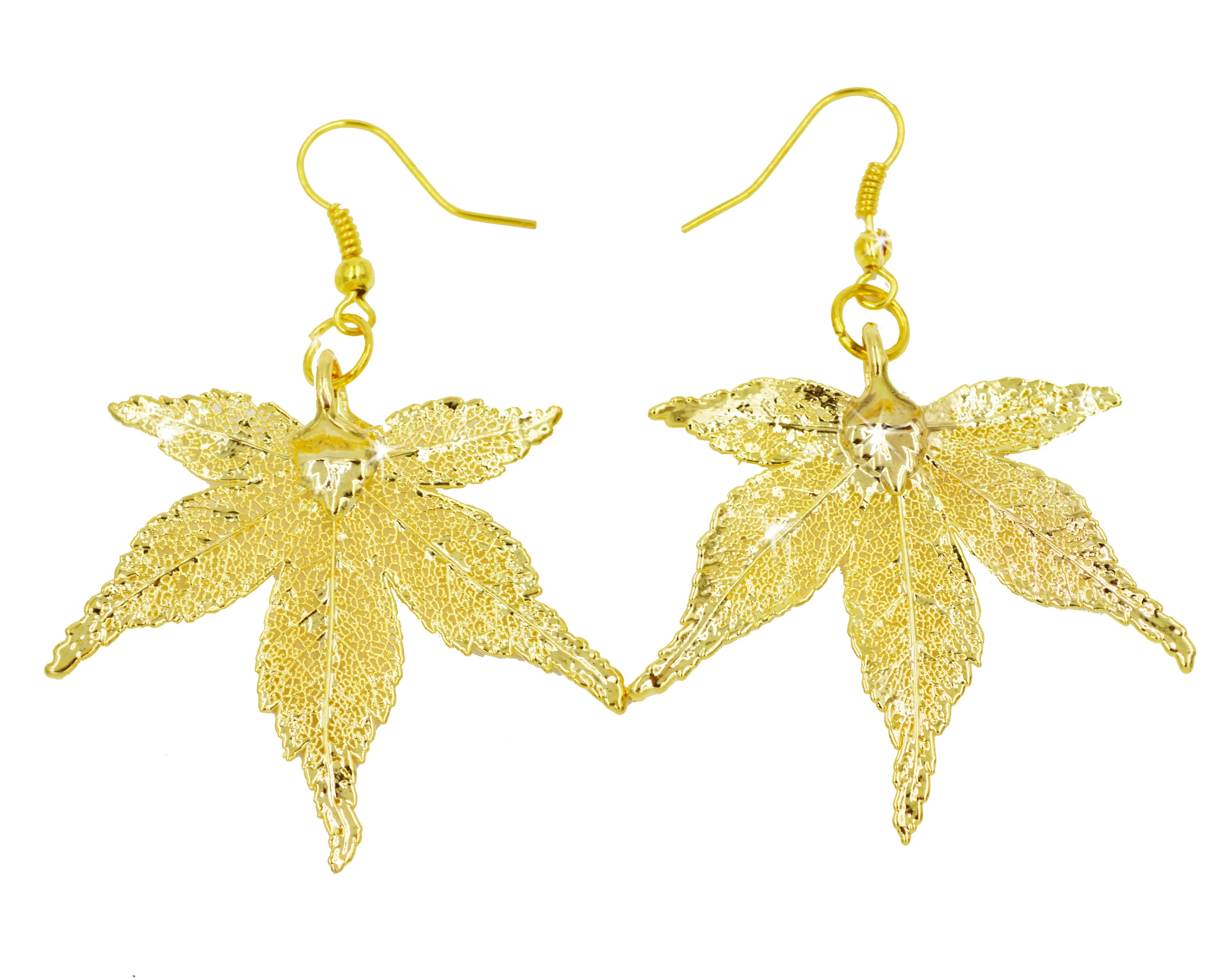 Real Leaf Hook Drop EARRINGS Japanese Maple Dipped in 24K Yellow Gold Genuine Leaf