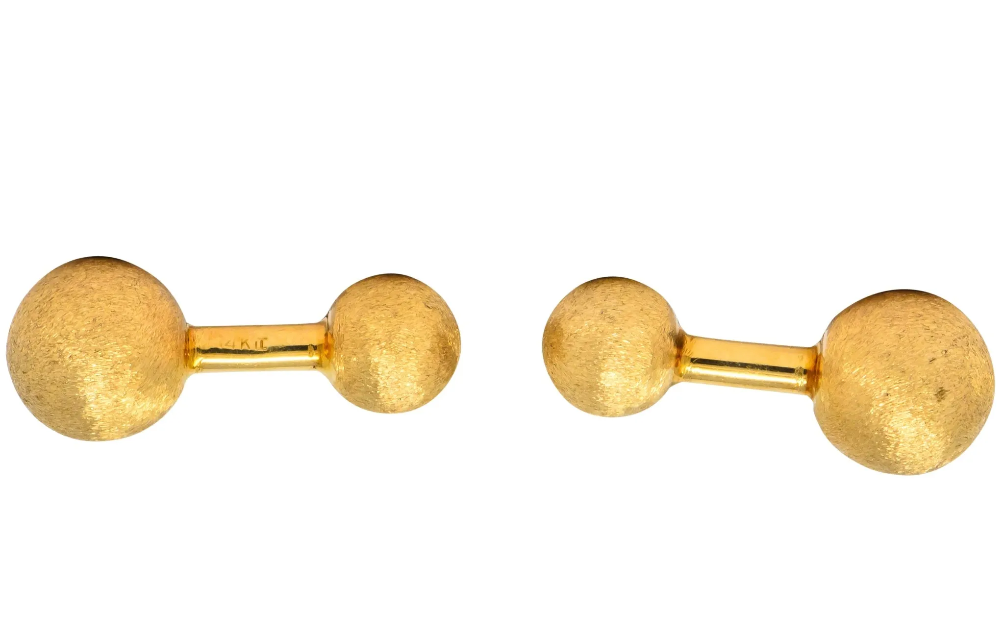 Retro Tiffany & Co. 14 Karat Gold Brushed Ball Men's Cufflinks