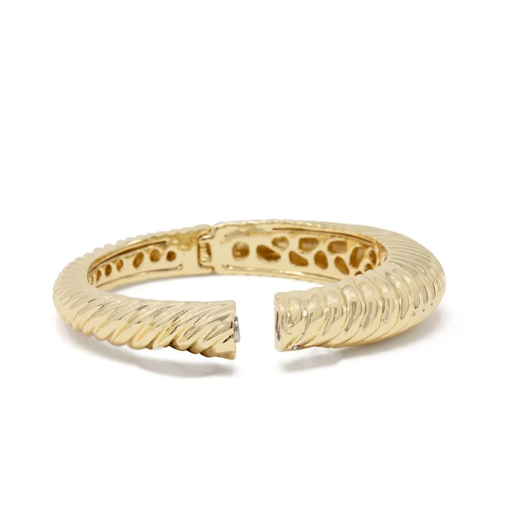 Ribbed Band Hinged Bracelet Gold Tone