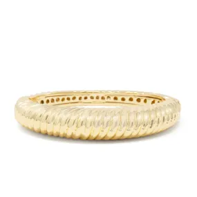 Ribbed Band Hinged Bracelet Gold Tone