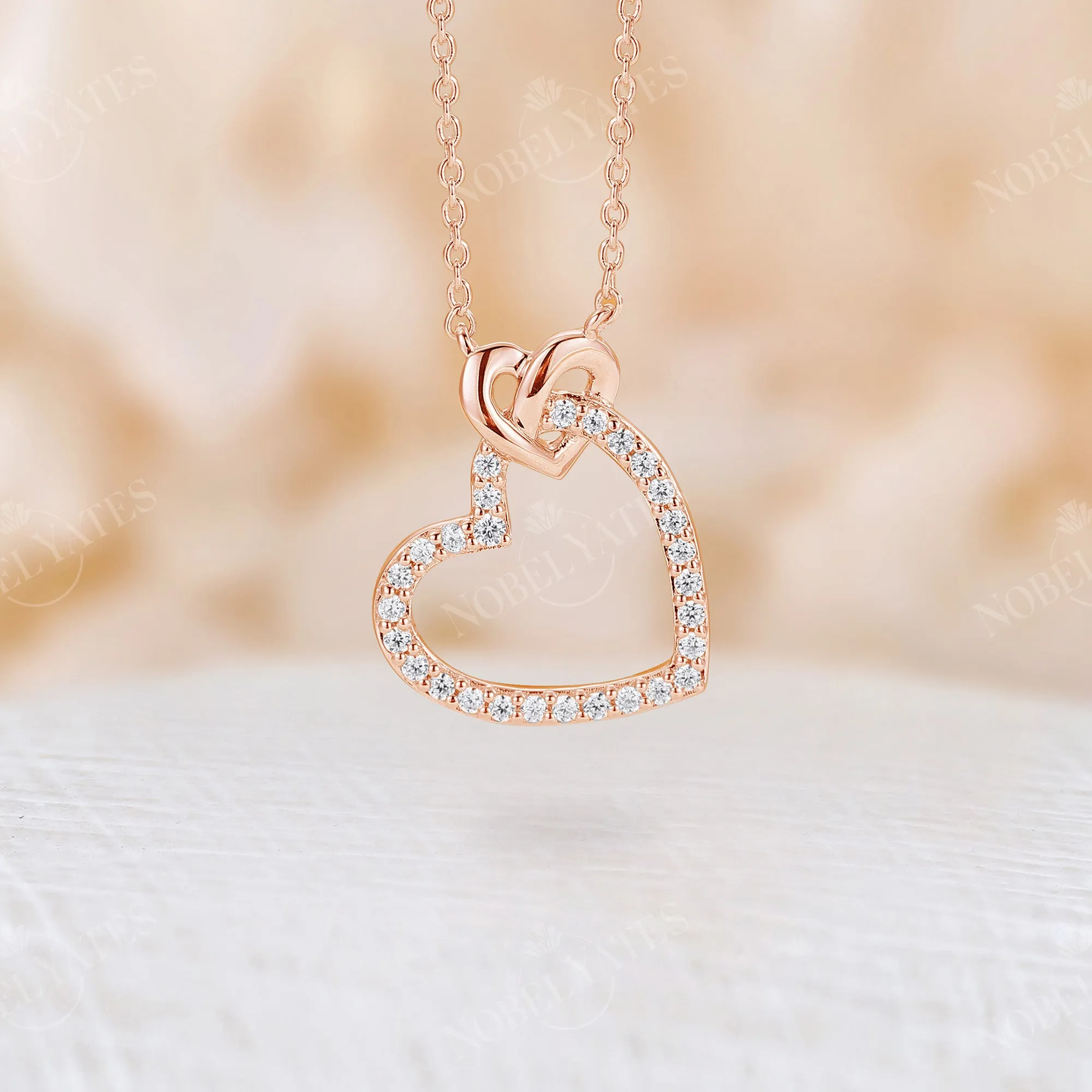 Romantic Heart Shape Pendant Moissanite Necklace Rose Gold