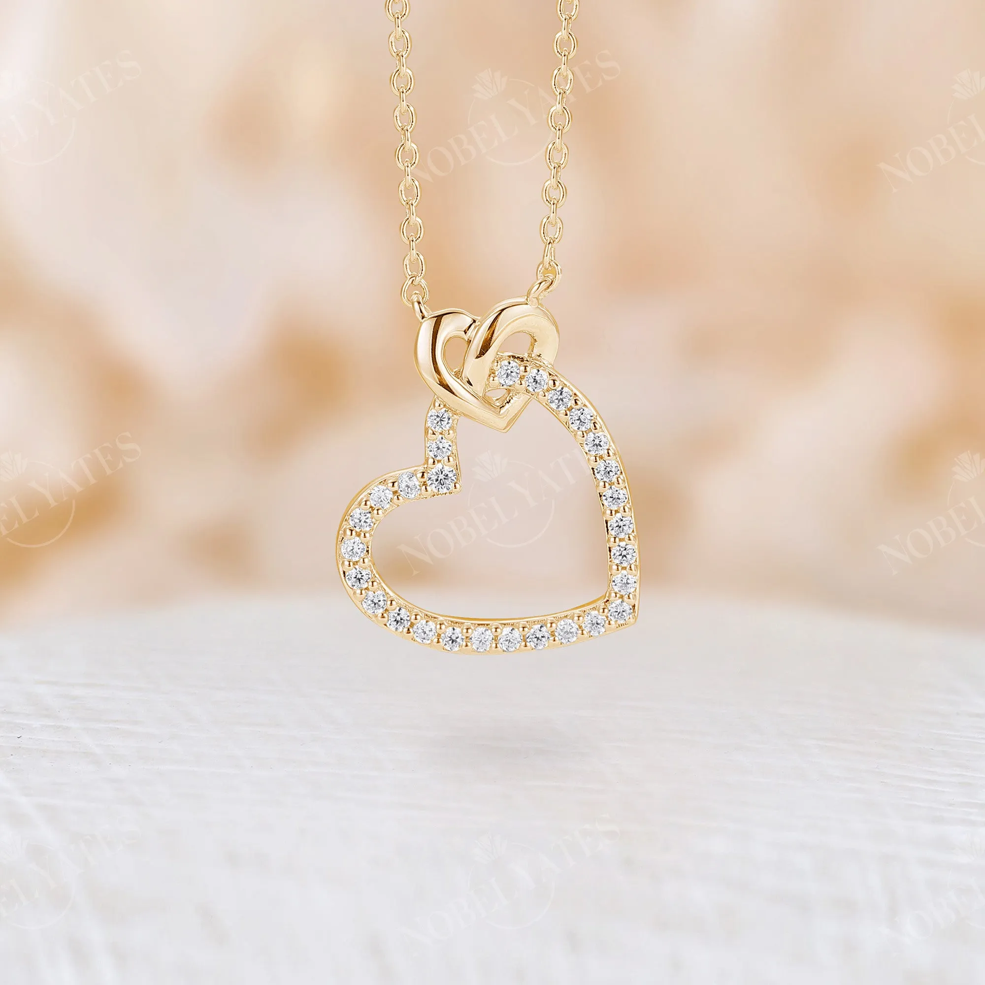 Romantic Heart Shape Pendant Moissanite Necklace Rose Gold