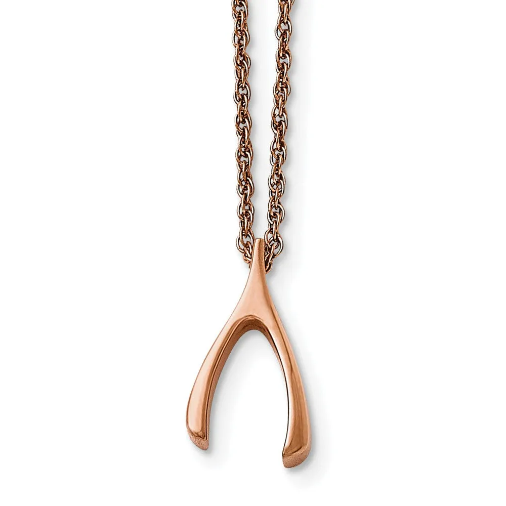 Rose Gold Tone Plated Stainless Steel Wishbone Necklace, 16 Inch