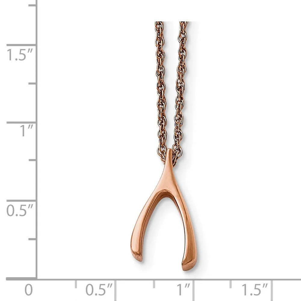 Rose Gold Tone Plated Stainless Steel Wishbone Necklace, 16 Inch