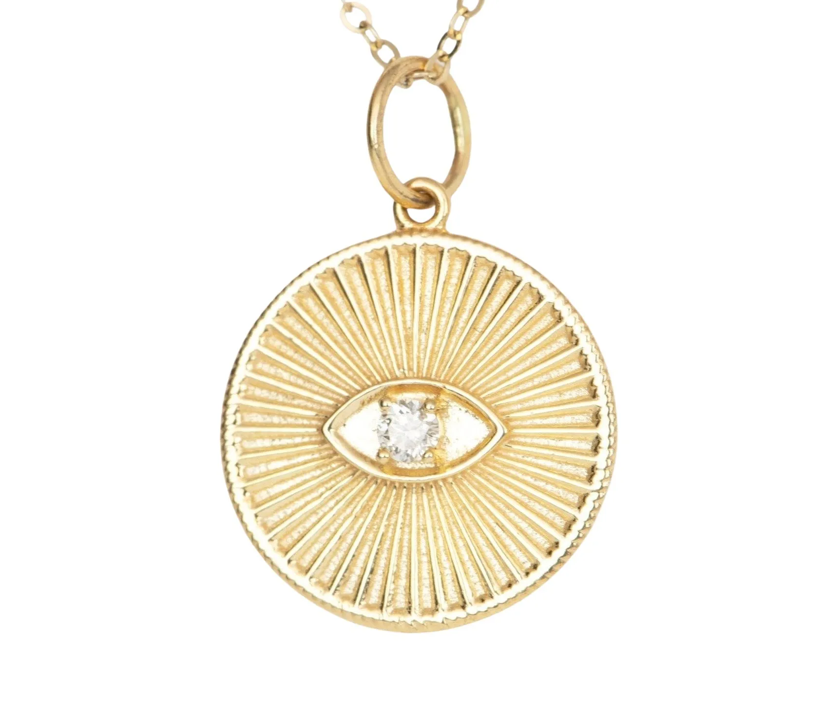 Round Disk Evil Eye Pendant Charm with Diamond 14K Gold R4433