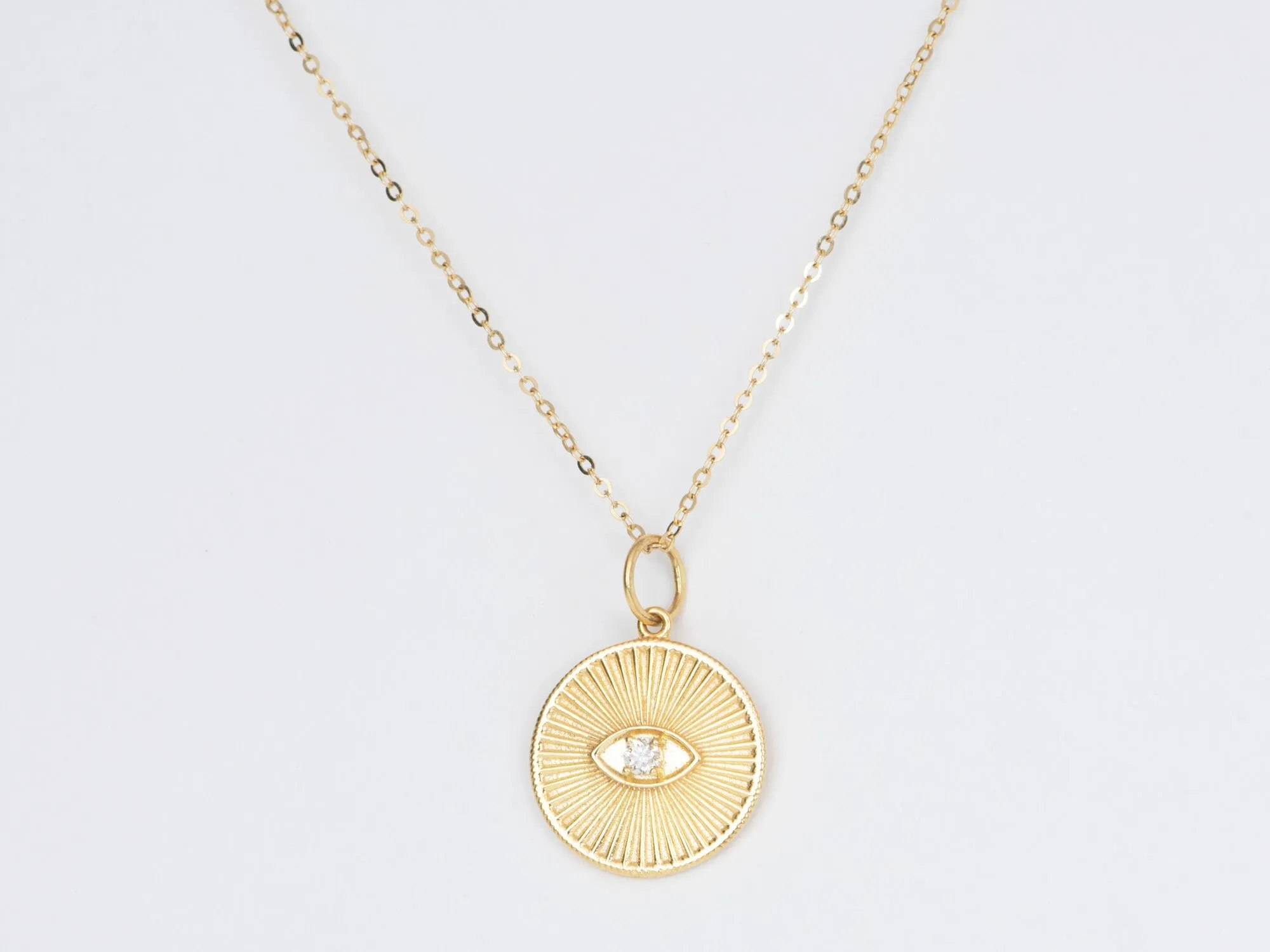 Round Disk Evil Eye Pendant Charm with Diamond 14K Gold R4433