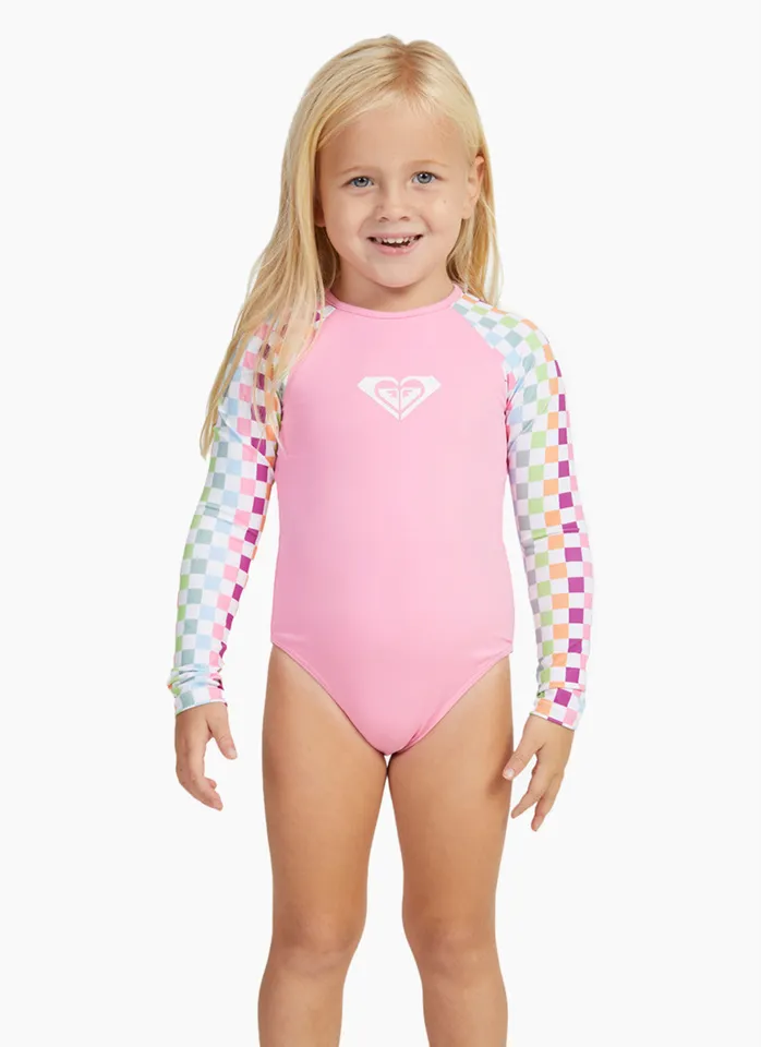 Roxy Rainbow Check L/S Onesie - Bright White Check