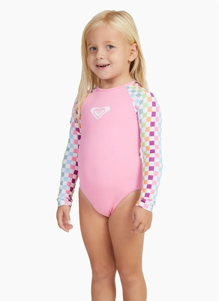 Roxy Rainbow Check L/S Onesie - Bright White Check