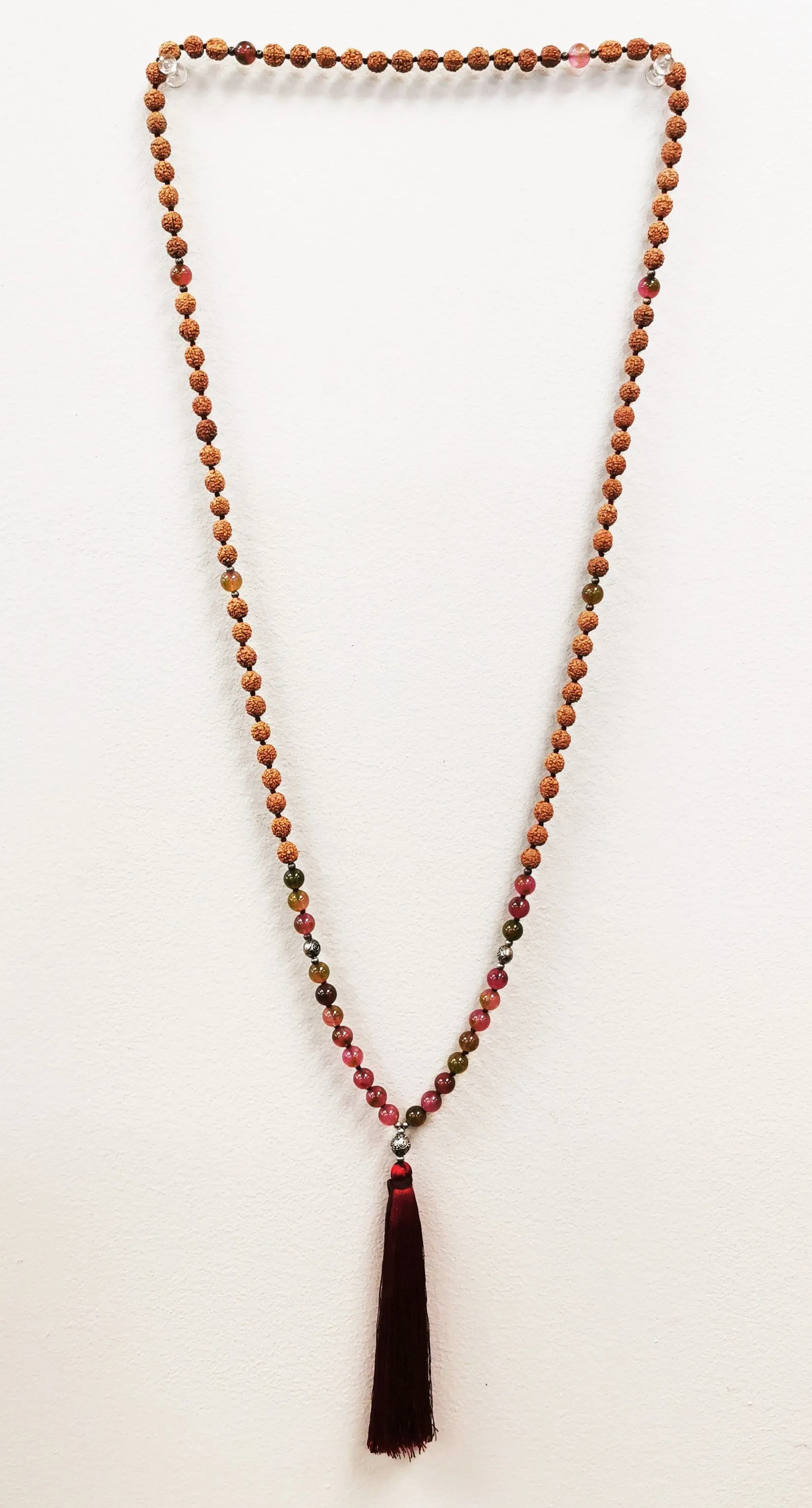 Rudraksha & Watermelon Jade Mala