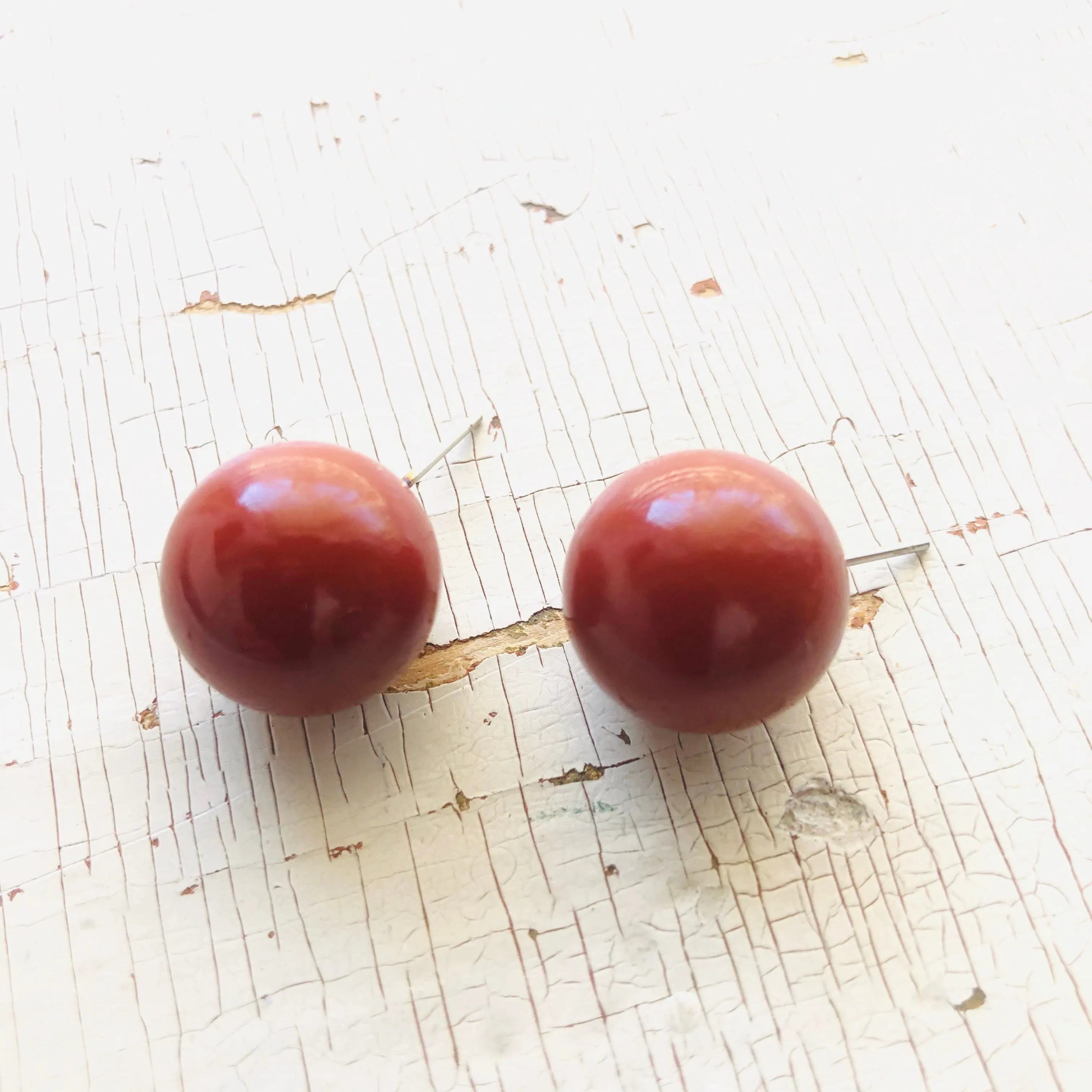 Rusty Dark Red Jumbo Ball Stud Earrings