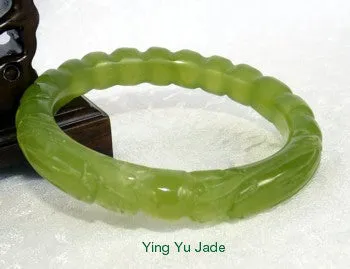 Sale-Two Dragons Hold Pearl Classic Round Dynasty Carved Chinese Jade Bangle Bracelet 64mm (NJCARV-DD-64 mm)