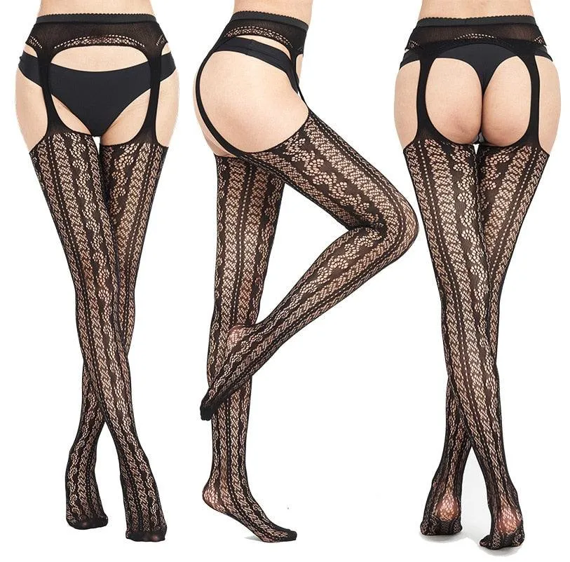 Sexy Rhinestone Fishnet Pantyhose and Printed Lace Stockings