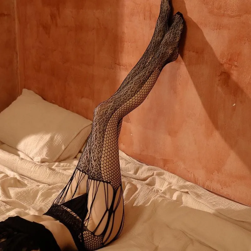 Sexy Rhinestone Fishnet Pantyhose and Printed Lace Stockings