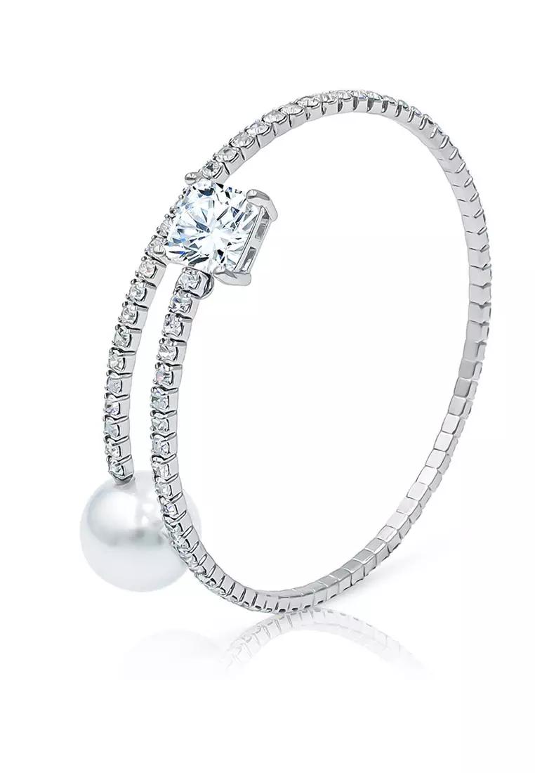 SO SEOUL Everleigh Square Diamond Simulant with White Pearl Open Bangle