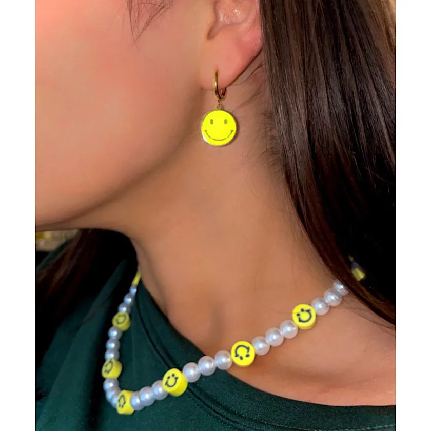 Soho Happy Face Huggie Earrings