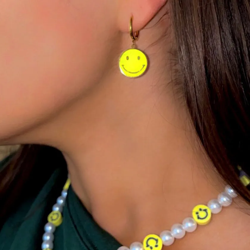 Soho Happy Face Huggie Earrings