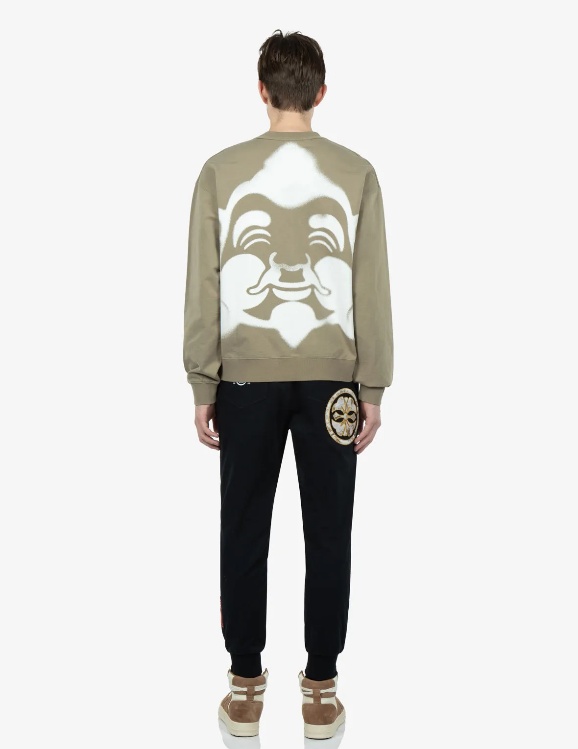 Spray-effect Godhead Print Sweatshirt with Seagull Embroidery