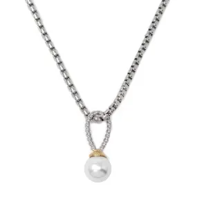 Stainless St Necklace with Two Tone Pearl Ball Pendant