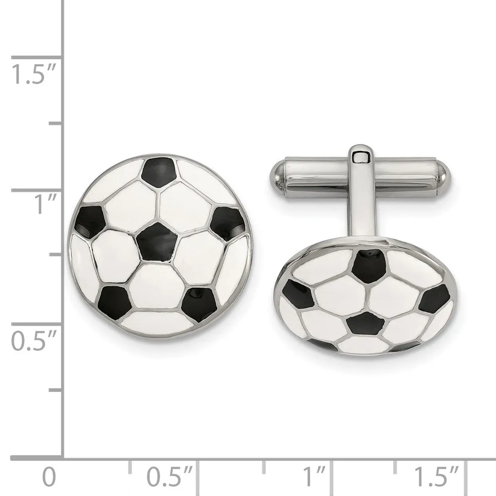 Stainless Steel & Enameled Soccer Ball Cuff Links, 17mm (5/8 Inch)