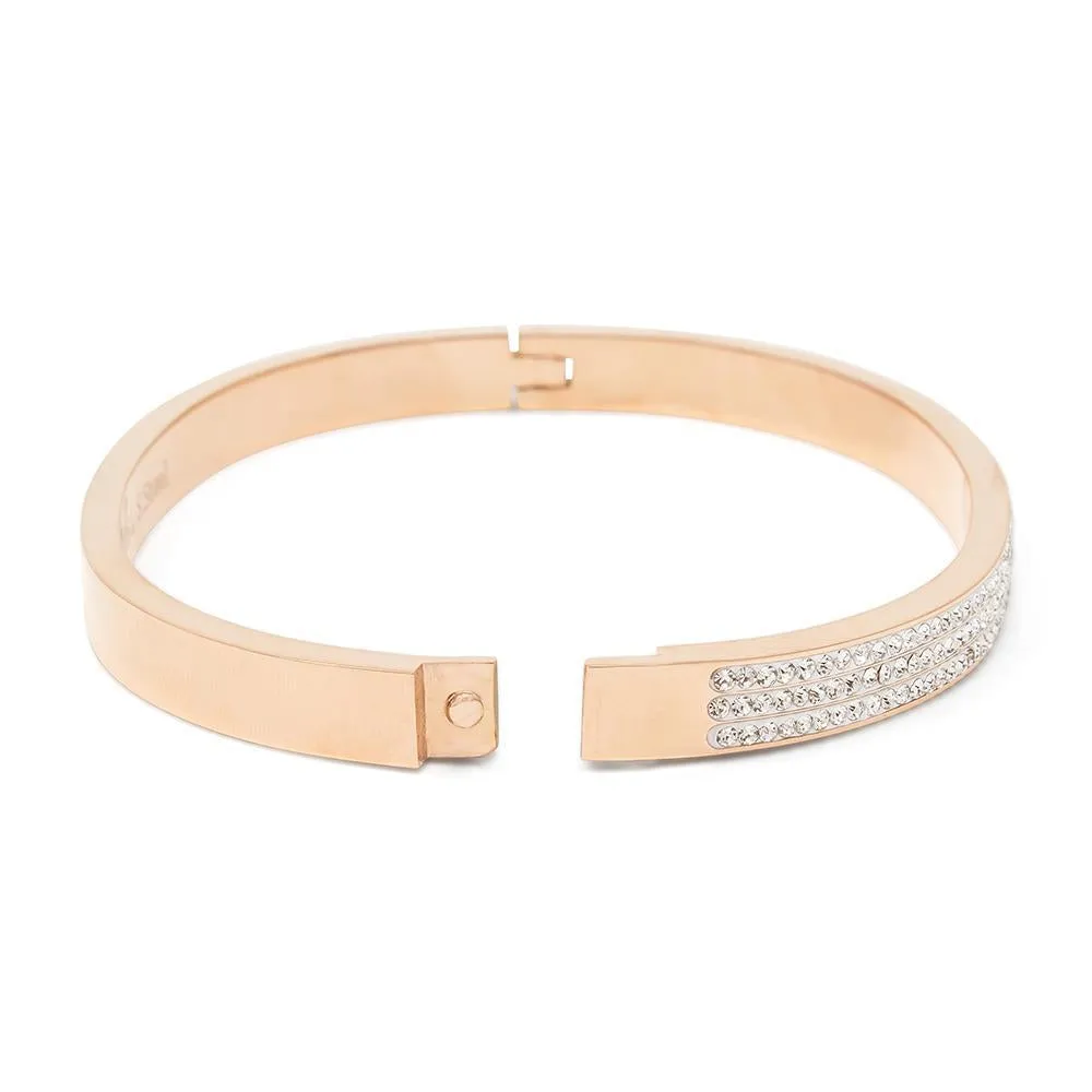 Stainless Steel Crystal Pave Band Bracelet Rose Gold Plated