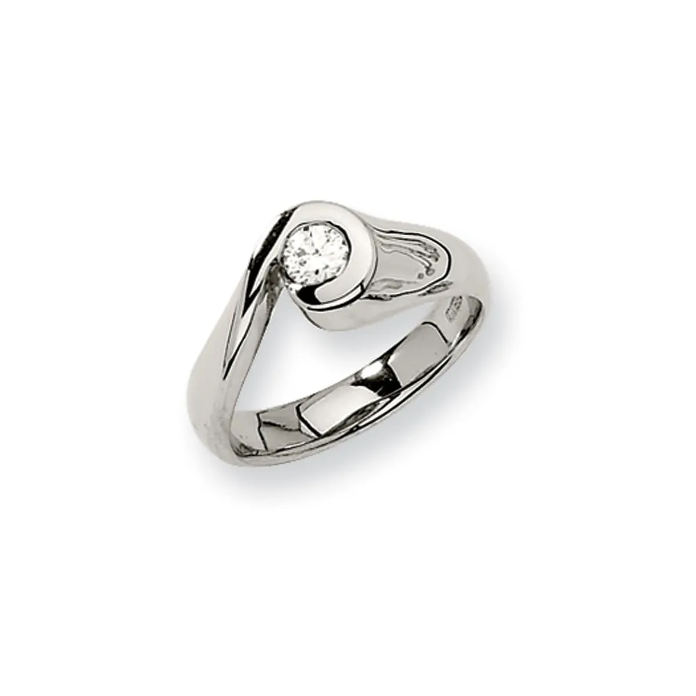 Stainless Steel Embraced Cubic Zirconia Gem Ring