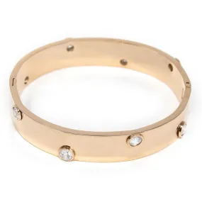 Stainless Steel Hinged Bracelet with Crystal Rose Gold Plated