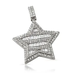 Super Star Baguette CZ Bling Bling Pendant in Rhodium