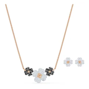 Swarovski LATISHA FLOWER SET Necklace & Earrings, Black/White, Rose Gold -5520946