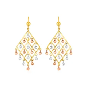 Textured Chandelier Earrings with Ball Drops in 14k Tri Color Gold-rx64769