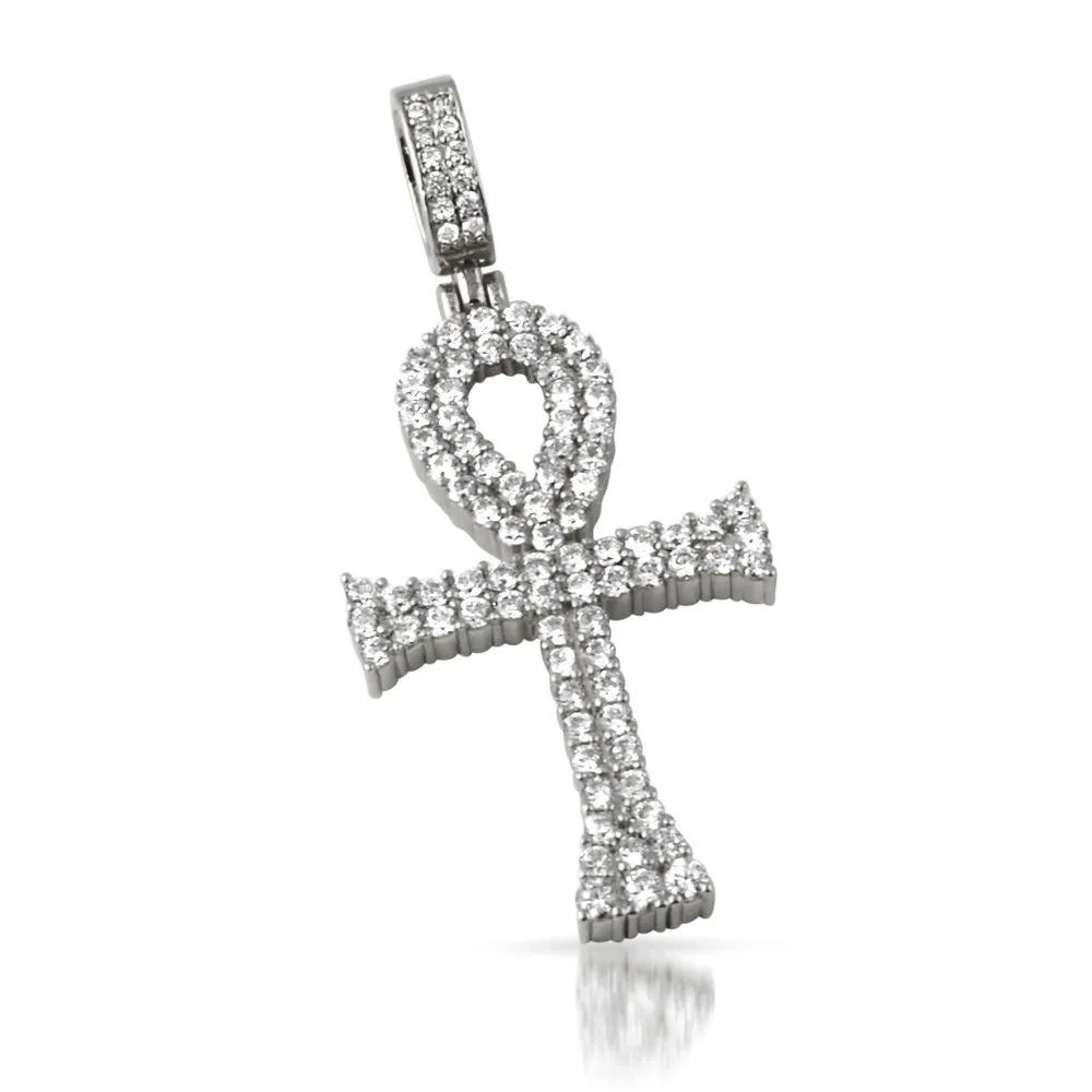 The Double Bling Ankh Cross CZ Iced Out Rhodium Pendant