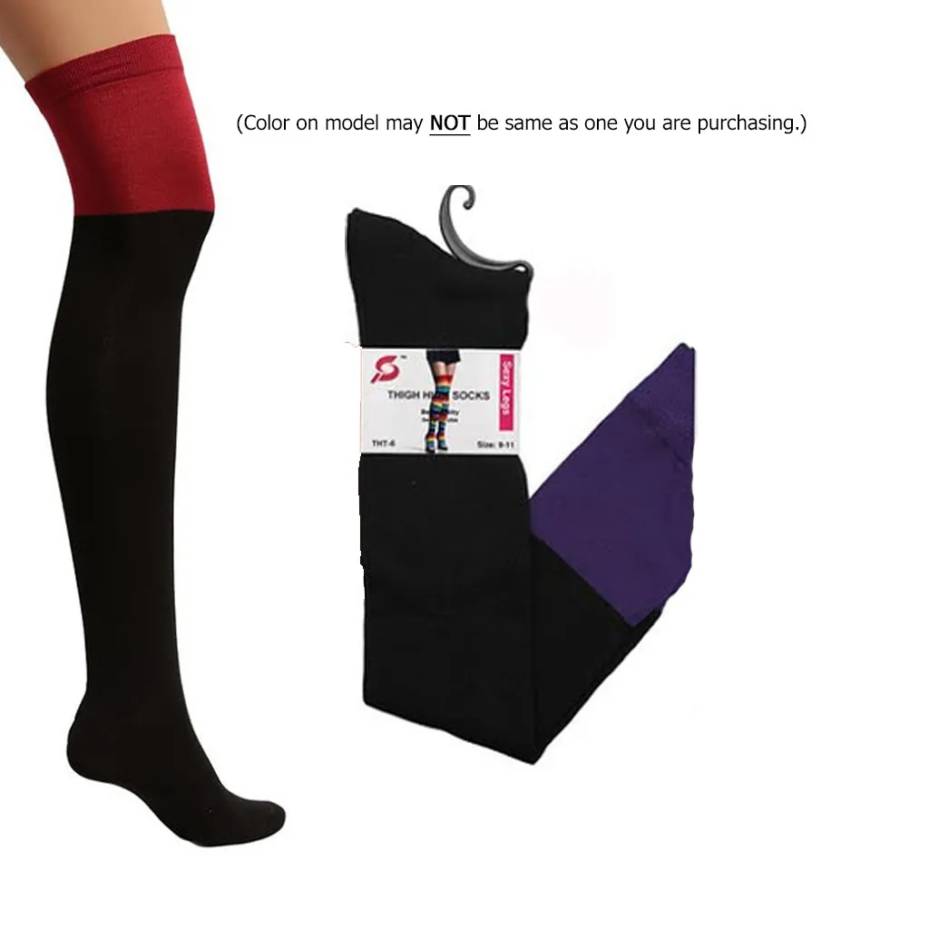 Thigh-Hi Black w/ Purple Top Stockings