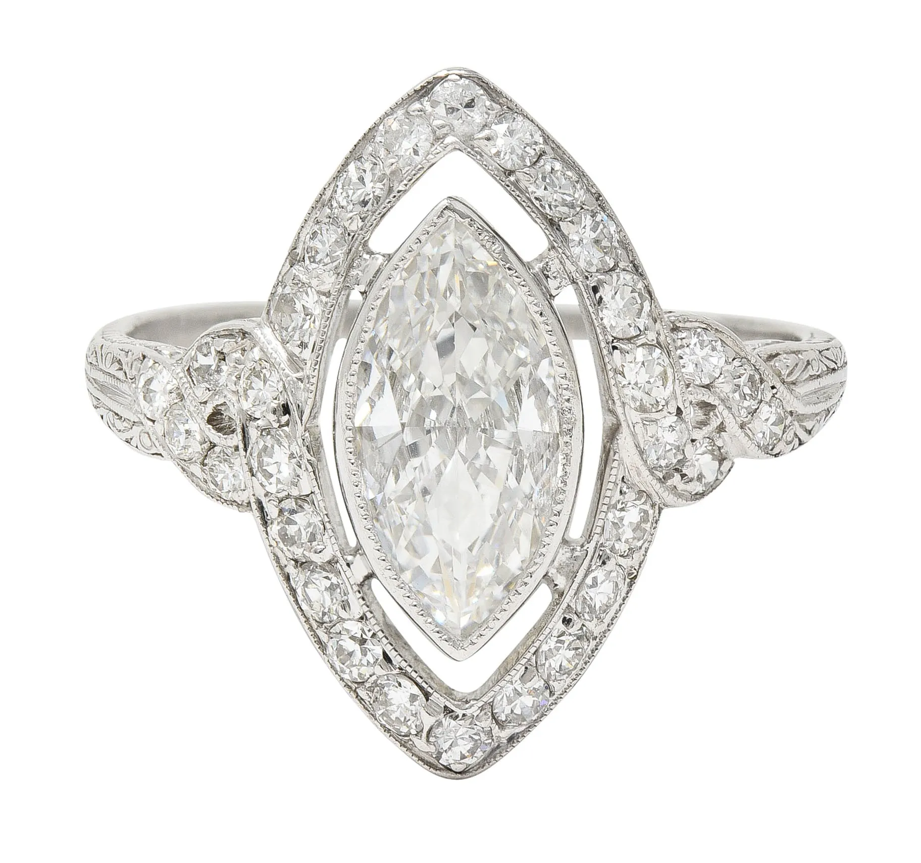 Tiffany & Co. Art Deco 1.30 CTW Marquise Cut Diamond Platinum Twisting Halo Engagement Ring GIA