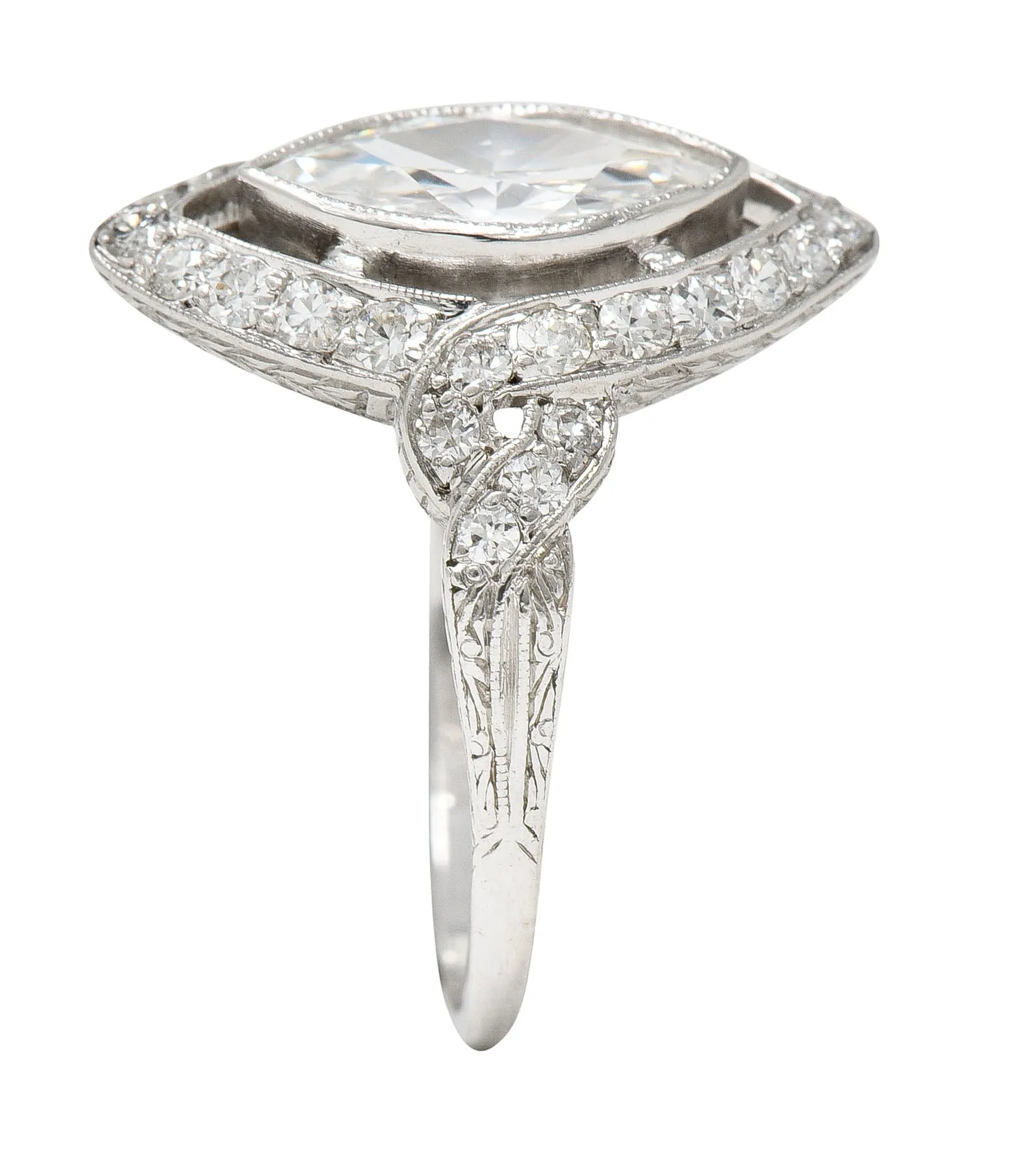 Tiffany & Co. Art Deco 1.30 CTW Marquise Cut Diamond Platinum Twisting Halo Engagement Ring GIA