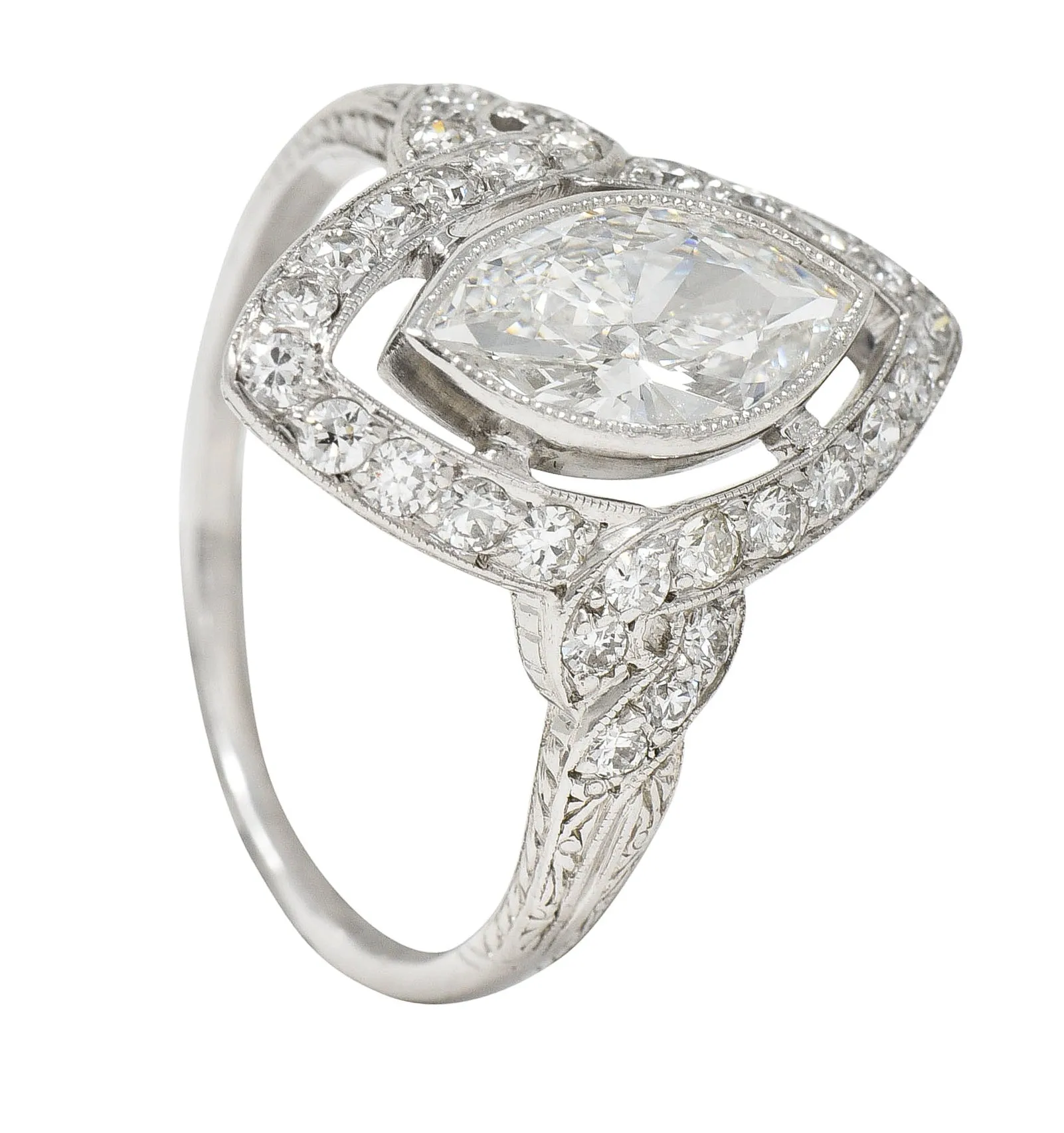 Tiffany & Co. Art Deco 1.30 CTW Marquise Cut Diamond Platinum Twisting Halo Engagement Ring GIA