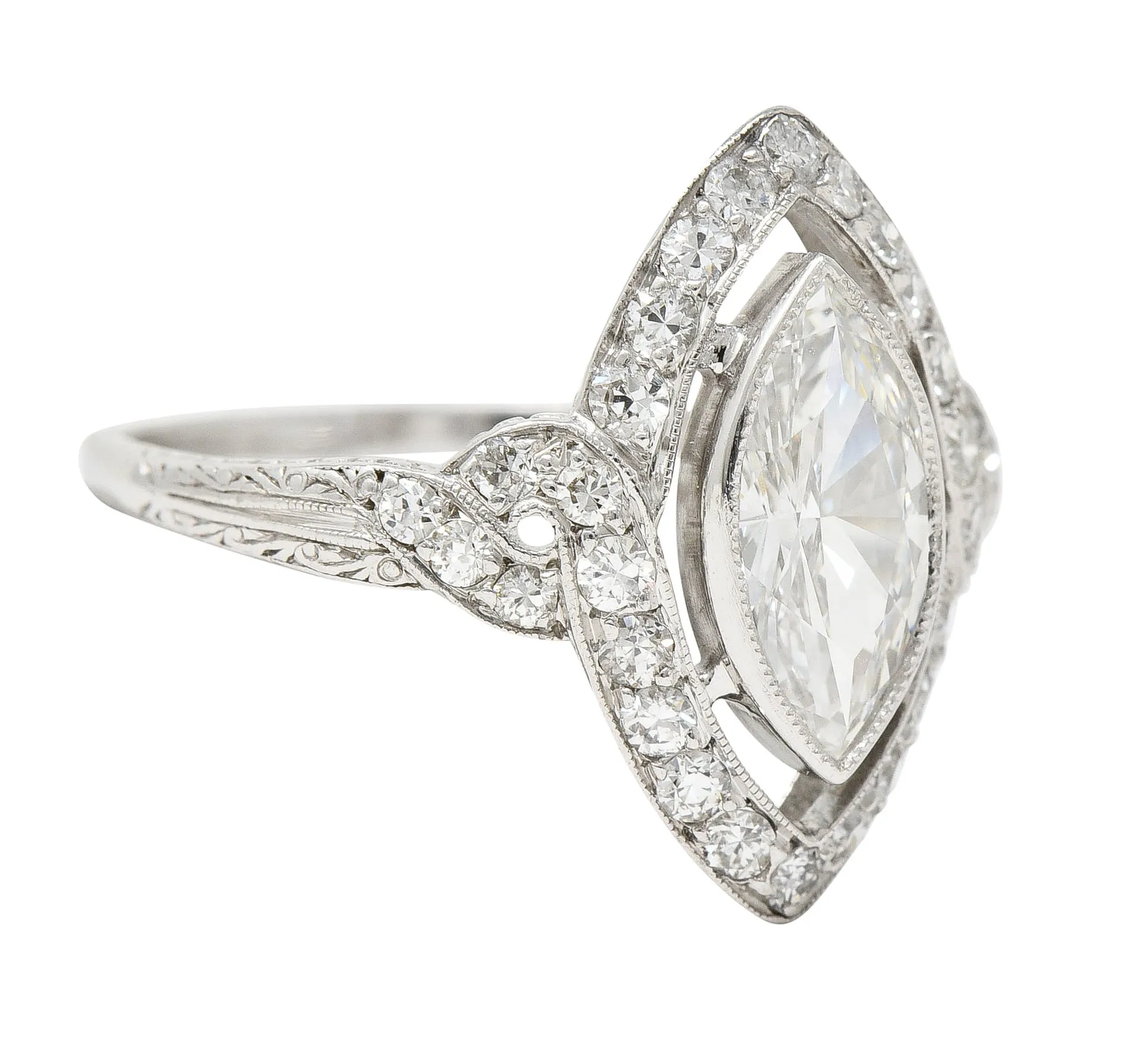 Tiffany & Co. Art Deco 1.30 CTW Marquise Cut Diamond Platinum Twisting Halo Engagement Ring GIA