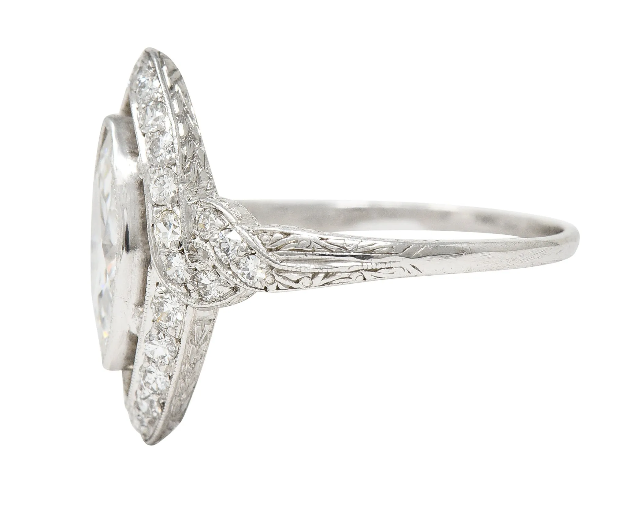 Tiffany & Co. Art Deco 1.30 CTW Marquise Cut Diamond Platinum Twisting Halo Engagement Ring GIA